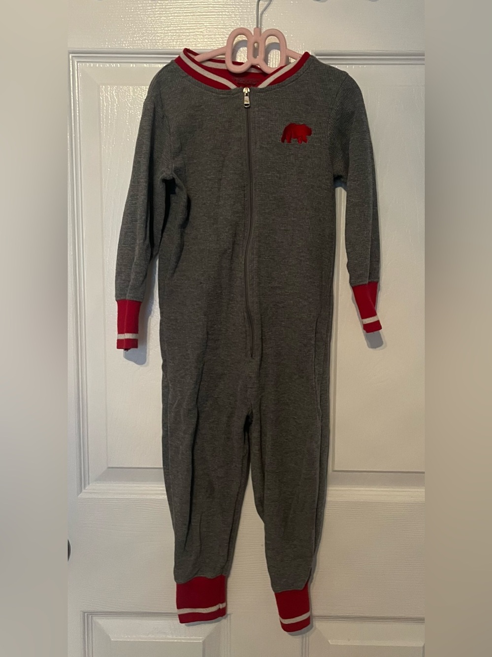 Hatley Holiday Bear One Piece Pajamas Size 3T Gray Red Buffalo Plaid Sleepwear